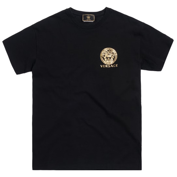 KITH x Versace Black Gold Mini Medusa Logo Cotton Short Sleeve T-Shirt Medium M - Picture 1 of 8